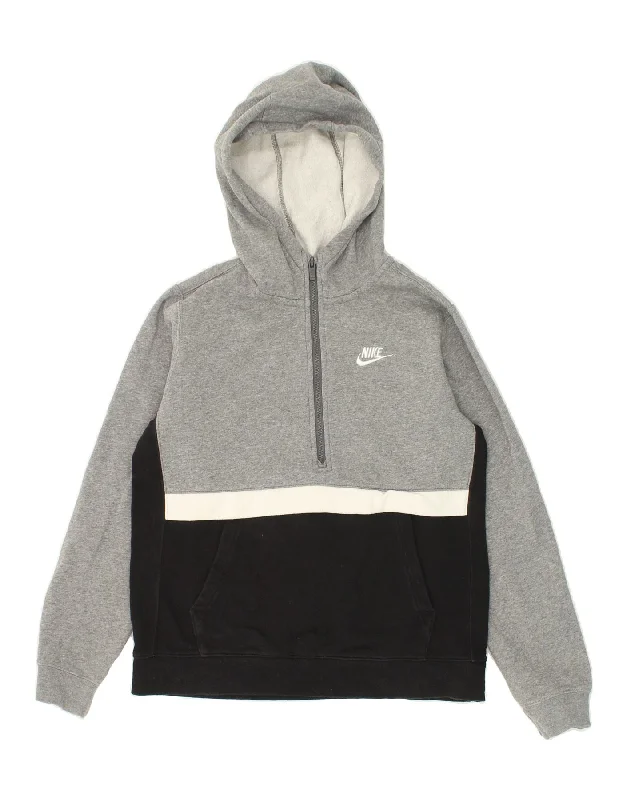 NIKE Boys Standard Fit Hoodie Jumper 13-14 Years XL Grey Colourblock Graphic Hoodie Design Print