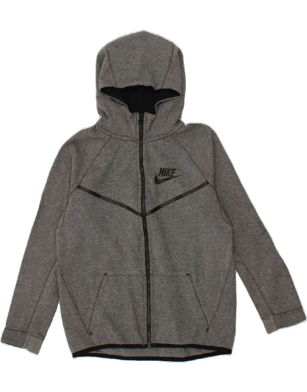 NIKE Boys Zip Hoodie Sweater 13-14 Years XL Grey Cotton Hoodie with Sequins Glamorous Eye-catching