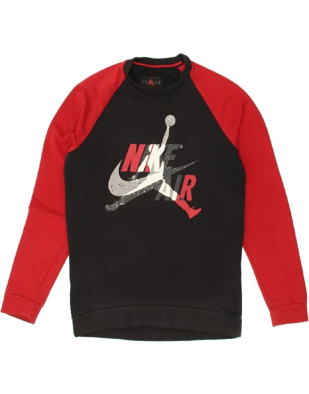 NIKE Mens Jordan Graphic Sweatshirt Jumper Medium Black Colourblock Cotton Hoodie with Drawcord Adjustable Secure