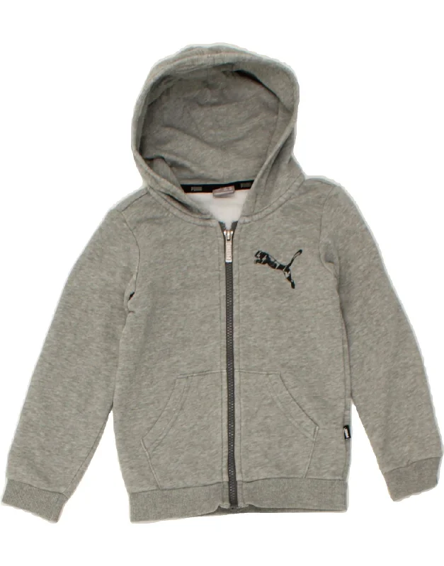 PUMA Boys Graphic Hoodie Jumper 3-4 Years Grey Cotton Hoodie with High-Low Hem Asymmetrical Trendy