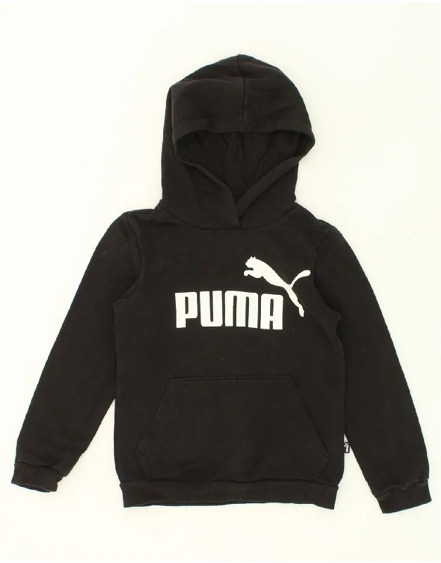 PUMA Boys Graphic Hoodie Jumper 7-8 Years Black Cotton Hoodie with Button Placket Classic Preppy