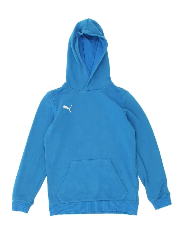 PUMA Boys Hoodie Jumper 11-12 Years Blue Cotton Zip Hoodie Drawstring Kangaroo Pocket