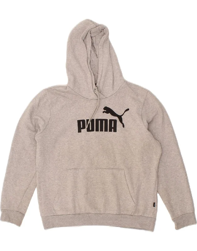 PUMA Womens Graphic Hoodie Jumper UK 16 Large Grey Cotton Hoodie with V-Neck Classic Versatile