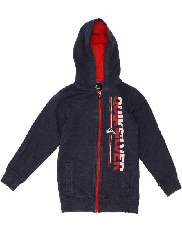 QUIKSILVER Boys Graphic Zip Hoodie Sweater 7-8 Years Medium  Navy Blue Hoodie with Magnetic Closure Innovative Modern