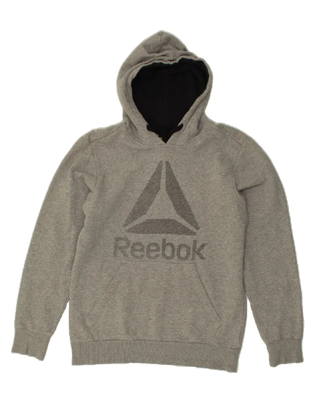 REEBOK Mens Graphic Hoodie Jumper Small Grey Cotton Hoodie with Relaxed Fit Easy Casual