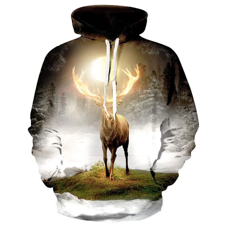 Reindeer Moon Hoodie Hoodie with Hem Patch Decorative Personalized