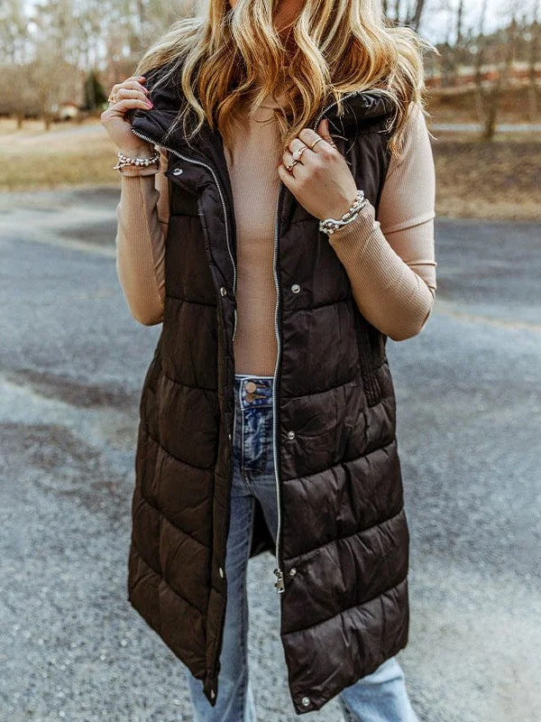 Versatile Women'S Hooded Vest - Long Comfortable Casual Street Style Jacket Nylon Jacket Polyester Jacket Spandex Jacket