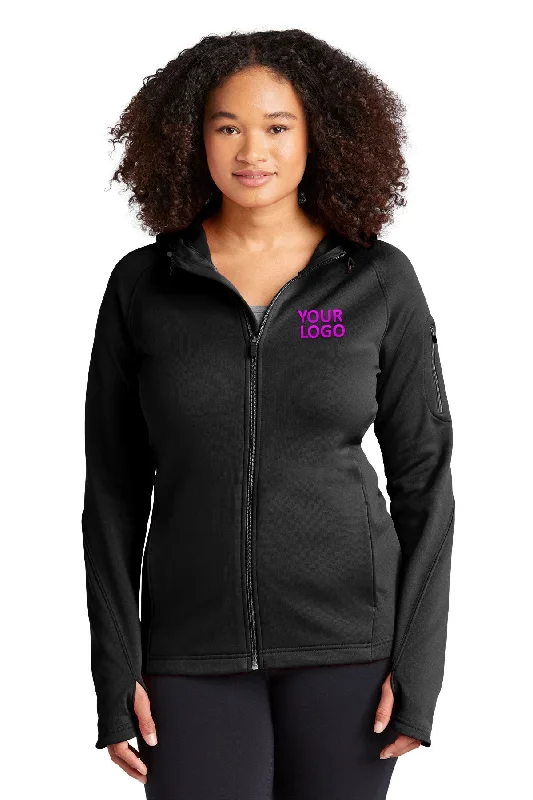 Sport-Tek Ladies Tech Fleece Customized Full-Zip Hooded Jackets, Black Oversized Jacket Tailored Jacket Straight Jacket