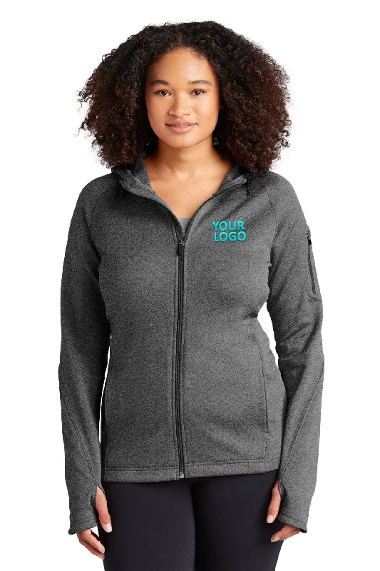 Sport-Tek Ladies Tech Fleece Customized Full-Zip Hooded Jackets, Graphite Heather A-Line Jacket Boat Neck Shawl Collar