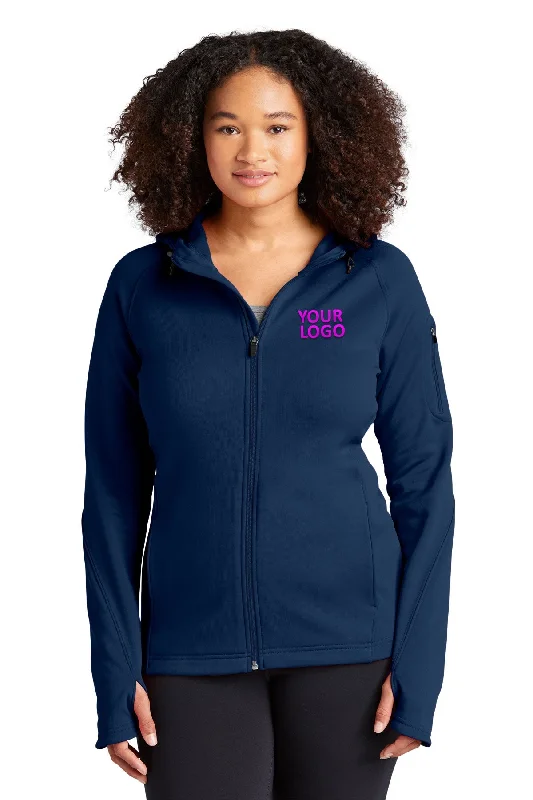 Sport-Tek Ladies Tech Fleece Branded Full-Zip Hooded Jackets, True Navy Print Jacket Jacquard Jacket Embroidered Jacket