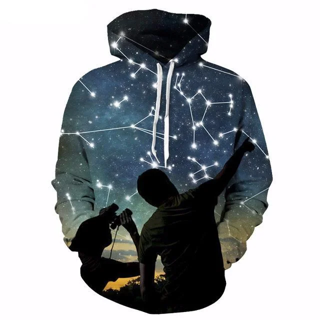 Star Constellations Hoodie Hoodie with Hem Raw Edge Edgy Unfinished