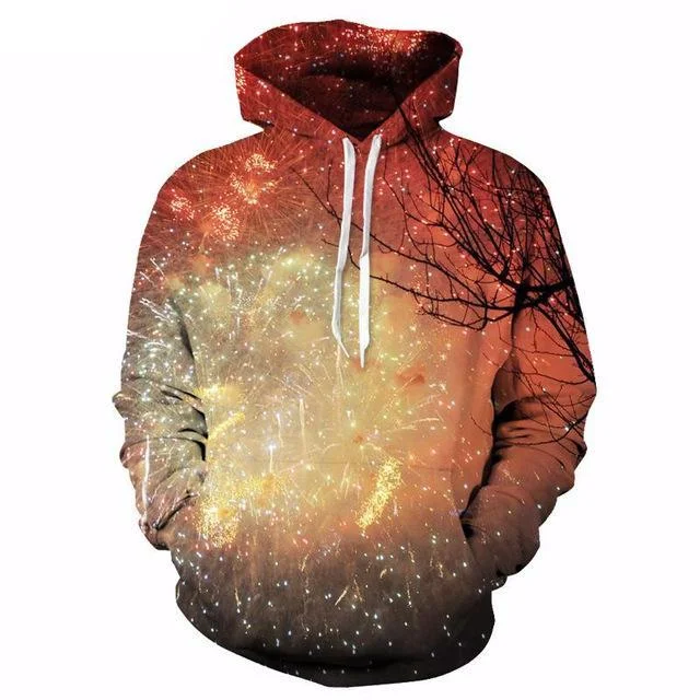 Starry Fireworks Hoodie Hoodie with Elastic Cuffs Stretchable Comfortable