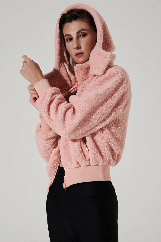 Teddy Sherpa Jacket - Rose Quartz Notch Collar Jacket Peter Pan Collar Jacket Cowl Neck Jacket