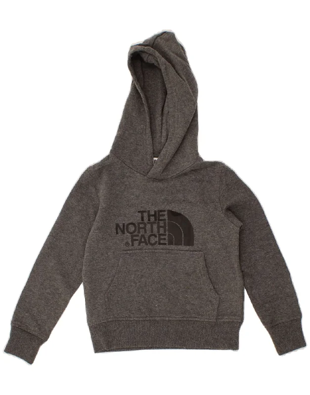 THE NORTH FACE Boys Graphic Hoodie Jumper 5-6 Years XS Grey Cotton Hoodie with Button Placket Classic Preppy