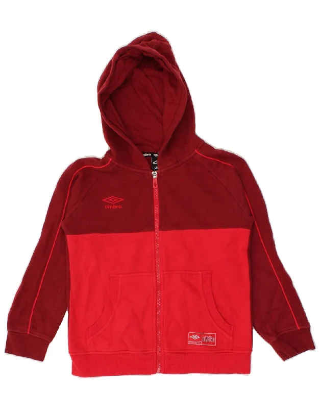 UMBRO Boys Zip Hoodie Sweater 8-9 Years Medium  Red Colourblock Cotton Cotton Hoodie Fleece Lining Warmth