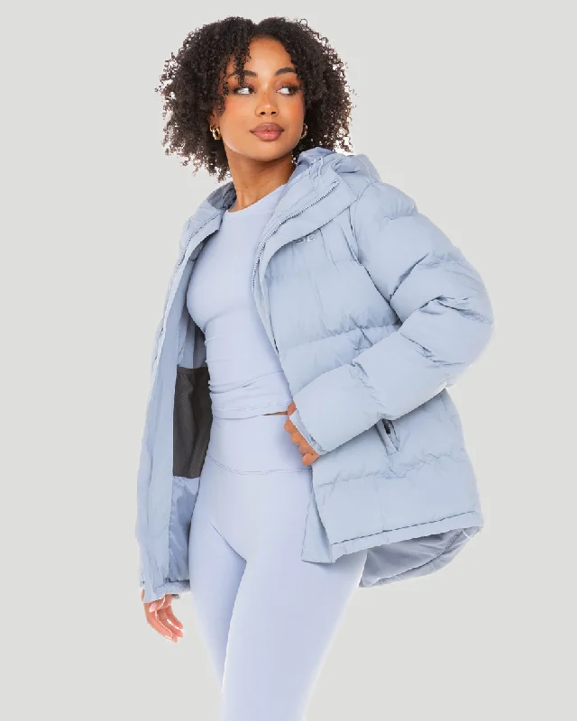 Unisex Puffer Jacket - Blue Blizzard Tailored Jacket Straight Jacket A-Line Jacket