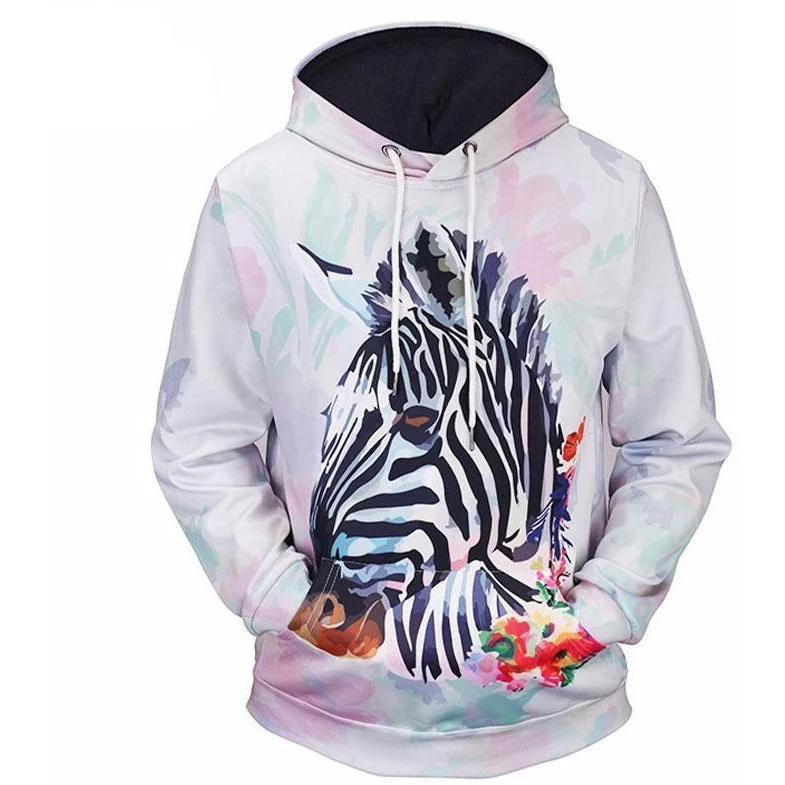 Unisex Zebra 3D Pattern Hoodie Hoodie with Hem Frayed Vintage Worn