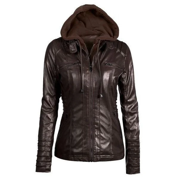 Womens Leather Button-Up Collar Jacket Fleece Jacket Down Jacket Feather Jacket