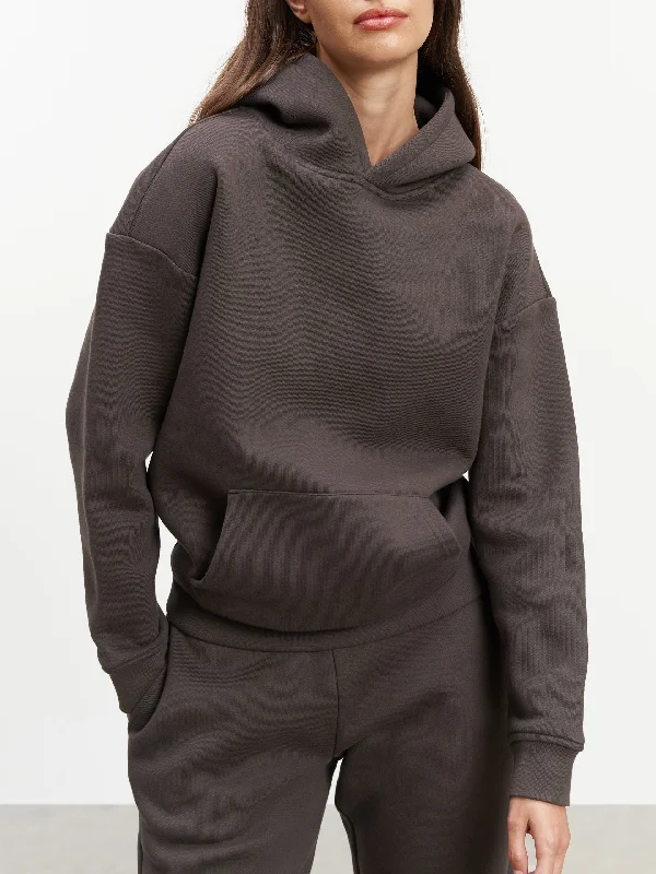 Womens Relaxed Hoodie in Brown Hoodie with Tied Waist Feminine Flattering