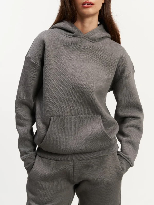 Womens Relaxed Hoodie in Grey Hoodie with Elastic Cuffs Stretchable Comfortable