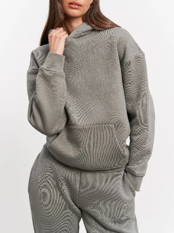 Womens Relaxed Hoodie in Sage Hoodie with Mock Neck Collared Structured