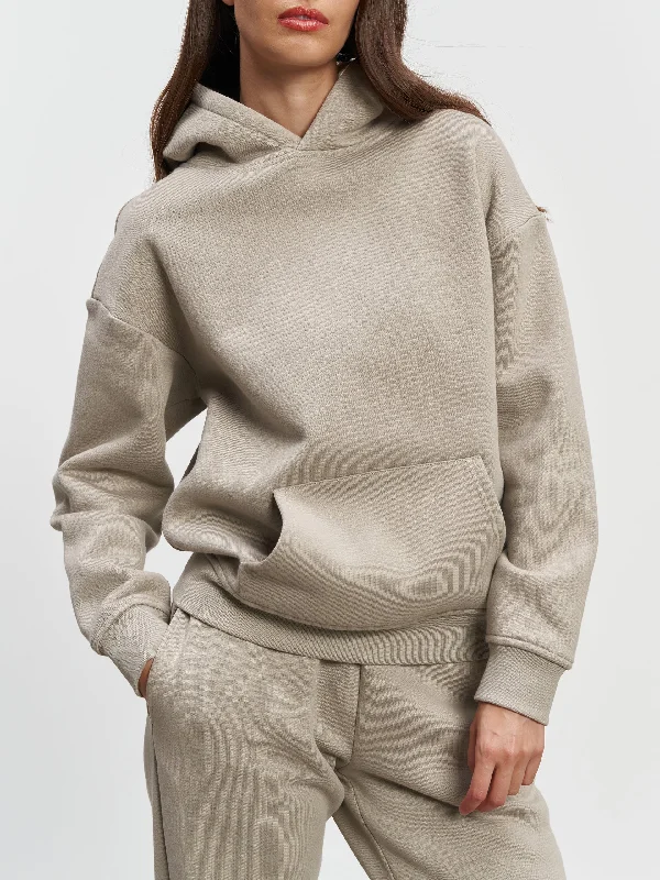 Womens Relaxed Hoodie in Stone Hoodie with Longline Fit Extended Stylish