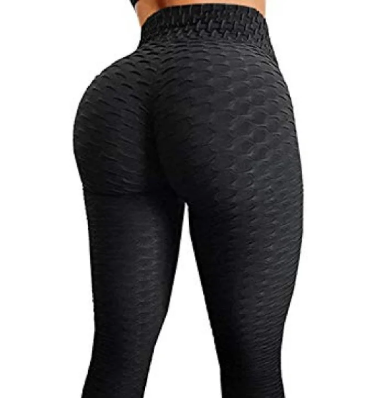 A AGROSTE Women's High Waist Yoga Pants Tummy Control Workout Ruched Butt Lifting Stretchy Leggings Textured Booty Tights Elegant Satin Finish Leggings