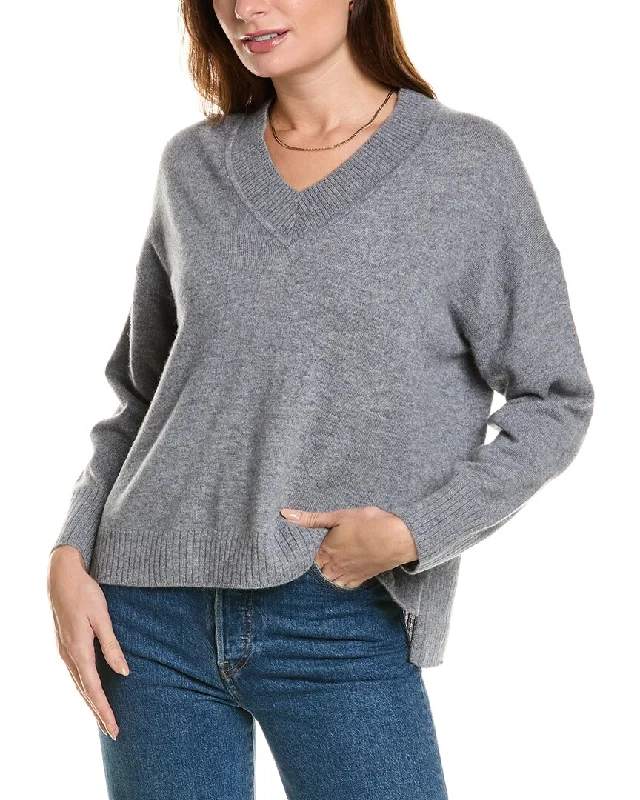 Design History V-Neck Cashmere Sweater Glossy Satin Silk