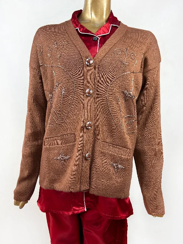 Brown Full Sleeves Sweater For Women WSW16 Embroidered Appliqued Beaded