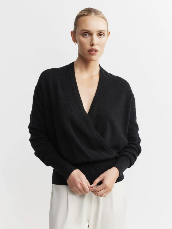 Cashmere Ballet Sweater - Black Solid Print Embellished