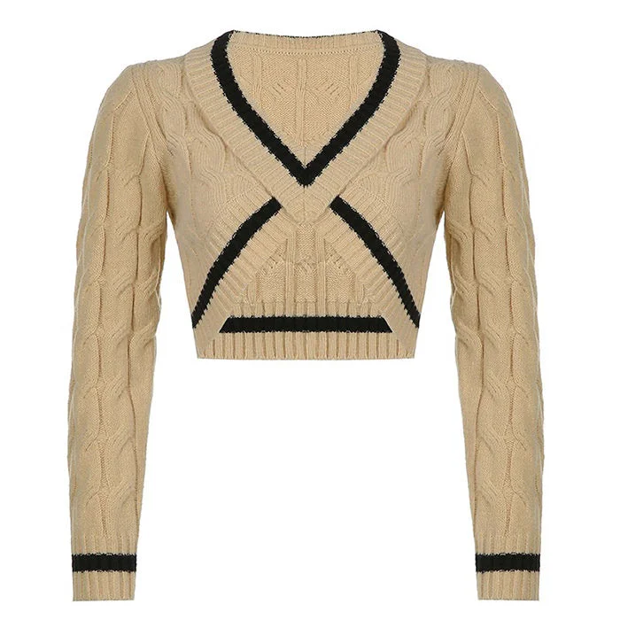 Coffee Cream Cropped Sweater Slim Fit Regular Fit Oversized