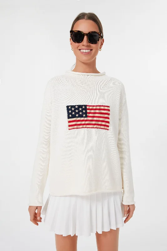 Cotton Ivory Americana Sweater Welt Pockets Slit Pockets Flap Pockets