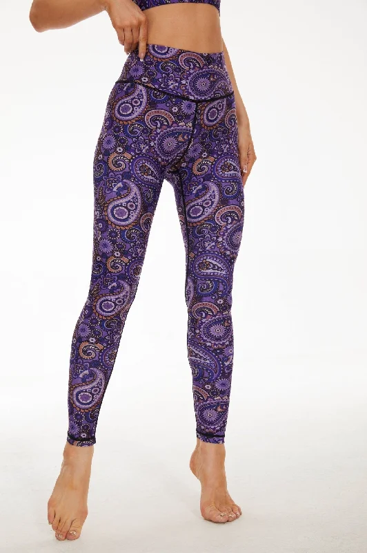 Dark Purple Paisleys High-waisted Leggings Comfortable Bootcut Workout Leggings