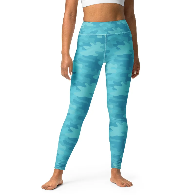 ELEVATED ESSENTIALS, BOOTY BOOSTING HIGH WAISTBAND LEGGING TURQUOISE CAMO Cozy Fashion Leggings