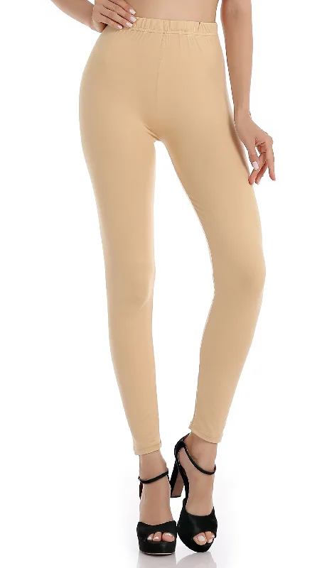 Falari Classic Leggings - Beige Stylish Compression Fit Leggings