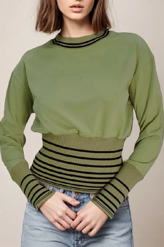 H2201A SWEATER (OLIVE, BEIGE) Sweater Knitwear Pullover