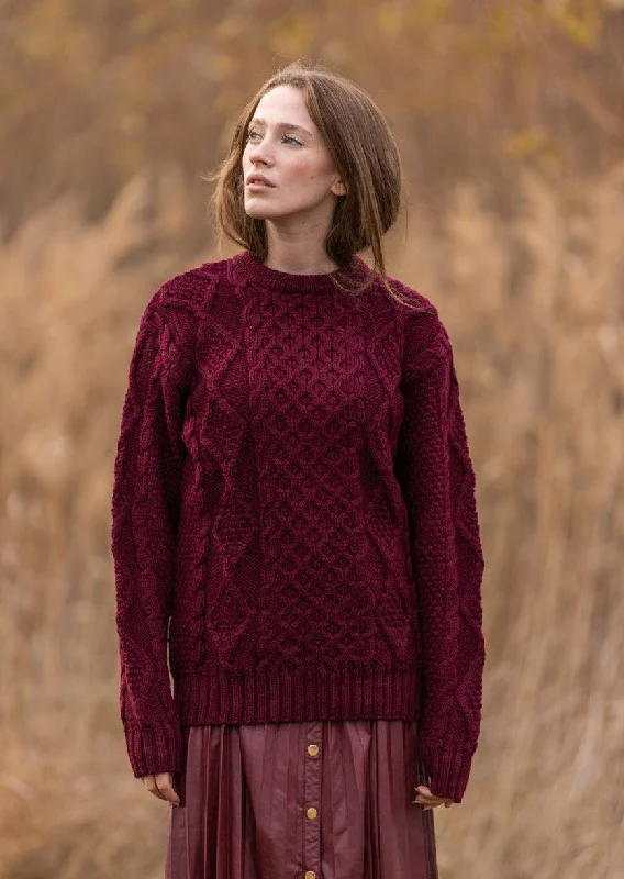 Heavy Weight Aran Sweater | Wine Nylon Fabric Polyester Fabric Spandex Fabric