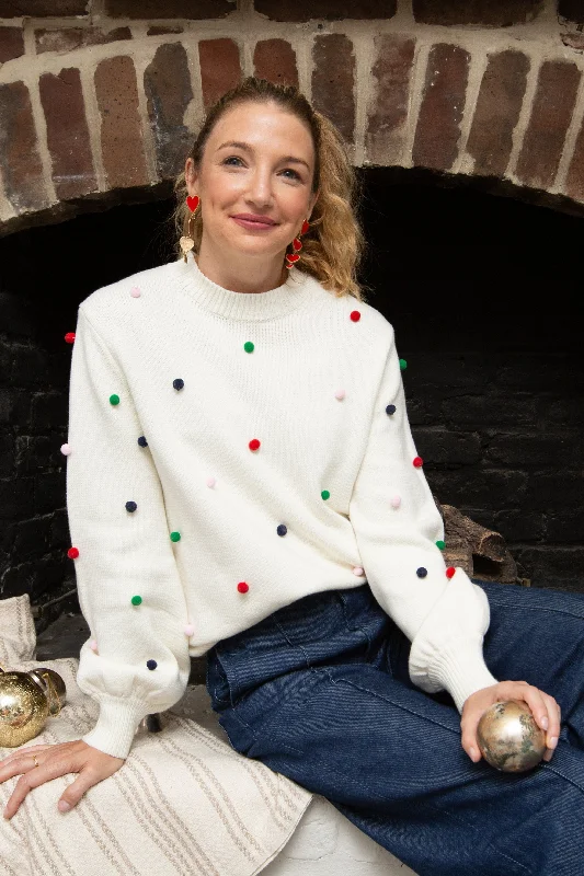 Holiday Pom Pom Heirloom Cotton Sweater Velvet Chenille Corduroy