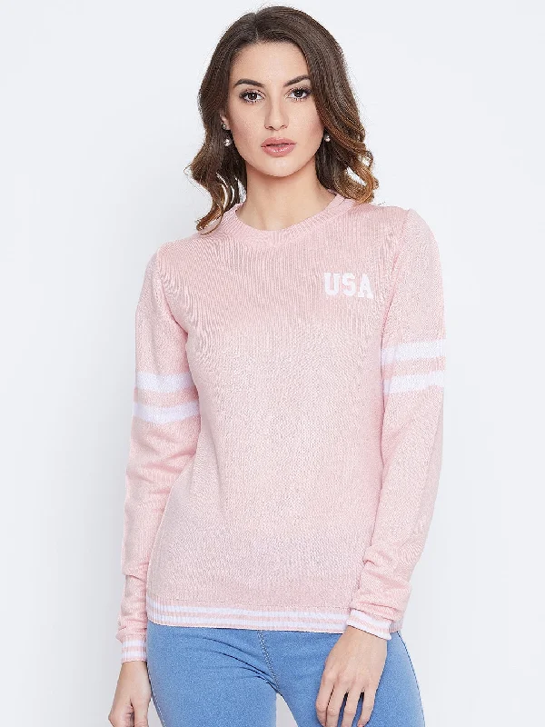 JUMP USA Women Pink Solid Sweaters Sequined Glittery Shiny