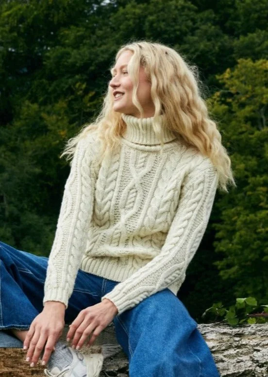 IrelandsEye Polo Neck Aran Sweater | Natural Sequined Glittery Shiny