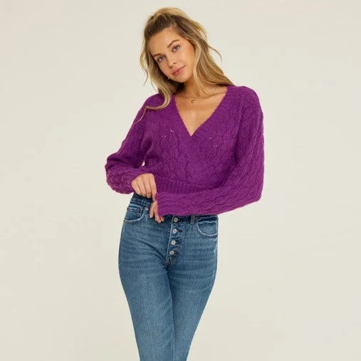 Knit Wrap Sweater (Violet Night) Elasticated Padded Insulated