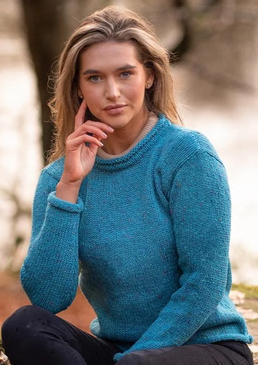 Ladies Roll Neck Sweater | Sky Blue Chenille Fabric Brocade Fabric Lace Fabric