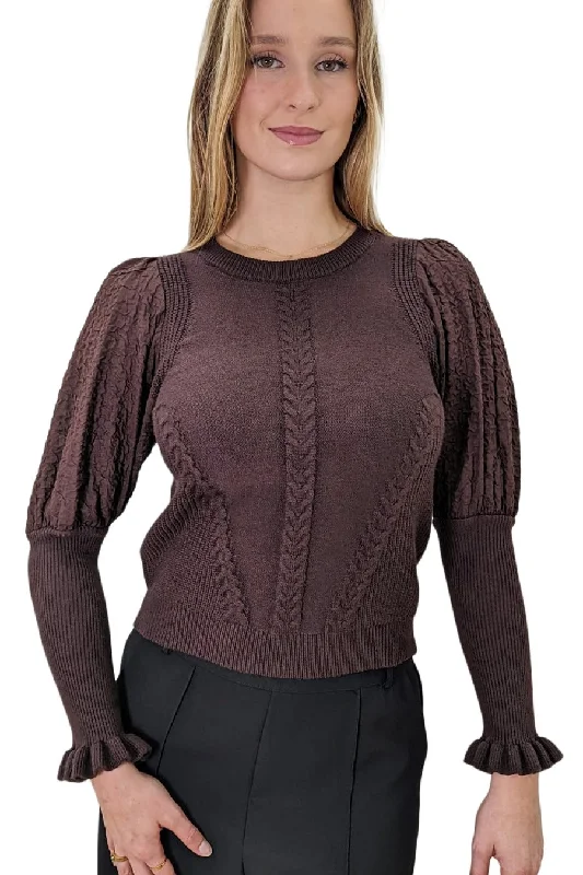 LS61003 SWEATER (BLK, BROWN) Cable Knit Ribbed Knit Lace Knit