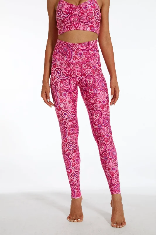 Magenta Paisleys High-waisted Leggings Cozy Mid-Rise Workout Leggings