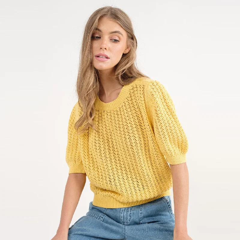 Melissa Sweater (Yellow) Solid Color Striped Floral Print