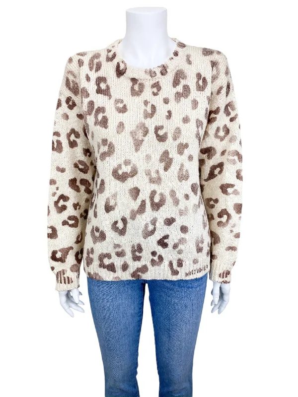 Mother Women's The Jumper Leopard Sweater Look the Part Ivory Size S Transparent Opaque Sheer