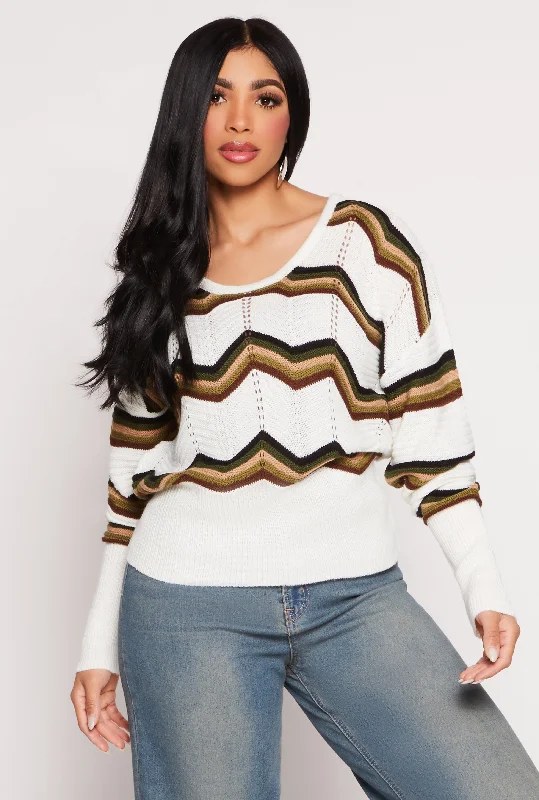 Chevron Stripe Caged Back Sweater Fitted Slim Tailored