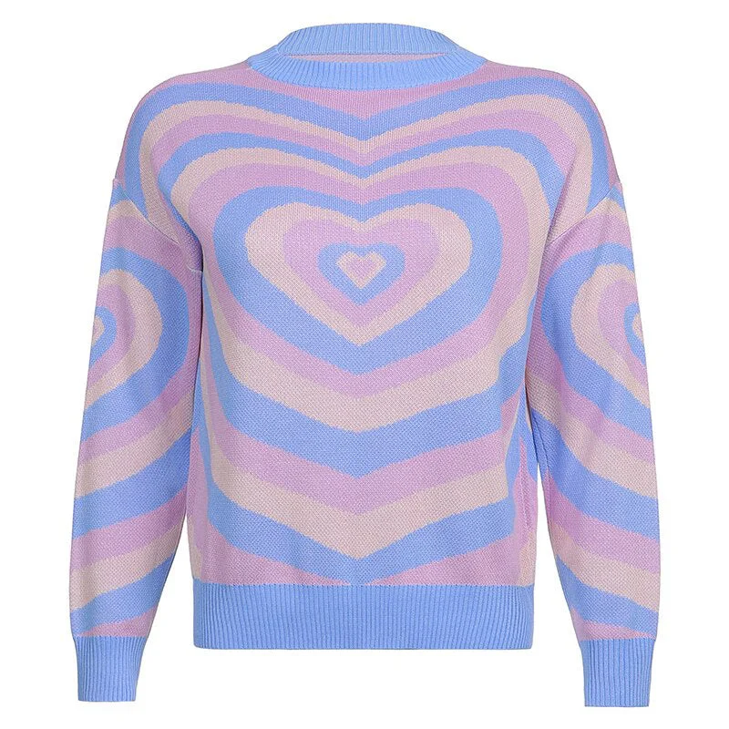 Pastel Heart Sweater Herringbone Houndstooth Plaid