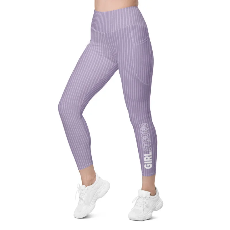 ELEVATED ESSENTIALS, THE PERFECT SIDE POCKET LEGGING PURPLE STRIPES Trendy Fitness Leggings