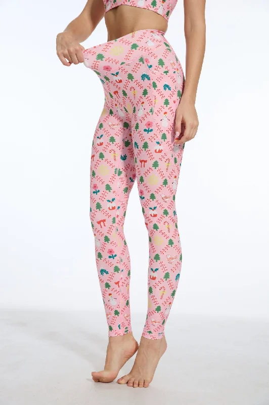 Pinky Cheer High-waisted Leggings with Pockets Chic Floral Print Leggings